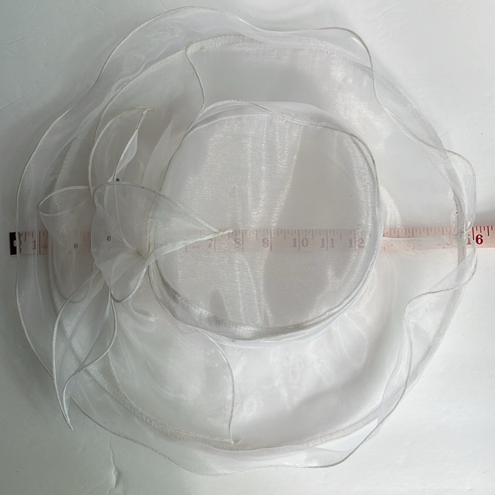 White Organza Women's Hat Sheer Elegant Bride Rhinestone Kentucky Derby - Picture 7 of 7